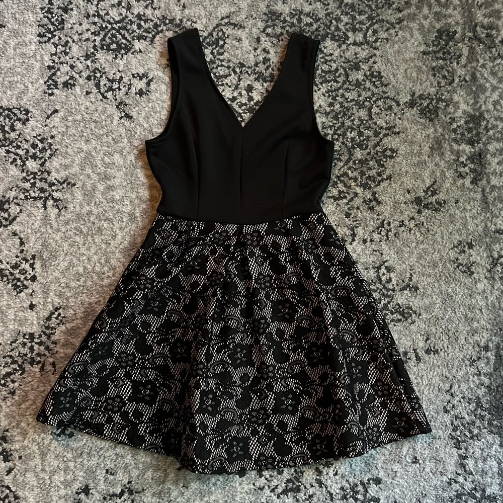 Blue Rain Black Dress with Lace Detail Bottom